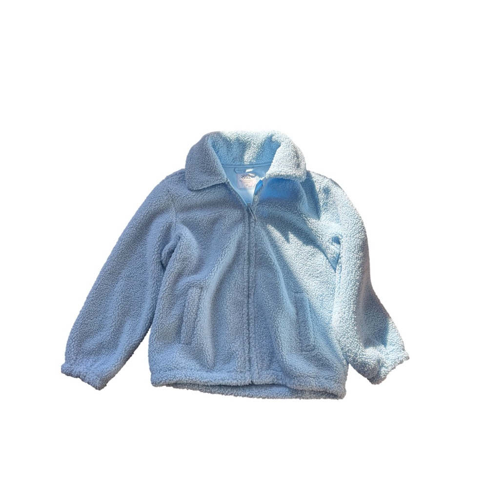 Athleta Girl Kids Fuzzy Fleece Jacket Light Blue Zip Up Outerwear‎ Size 12